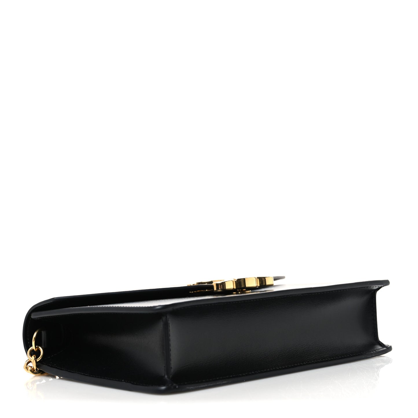 Shiny Calfskin Triomphe Margo Wallet on Chain Black