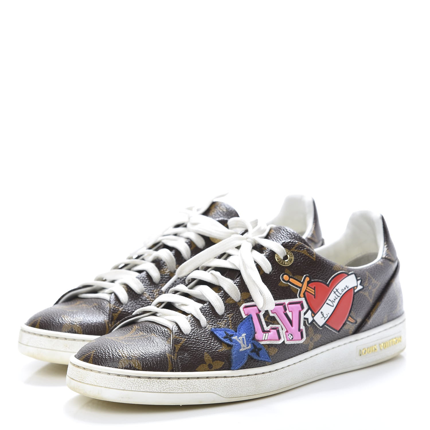 Louis Vuitton Calfskin Monogram LV Black Heart Sneakers 38.5 Cacao 3 of 10