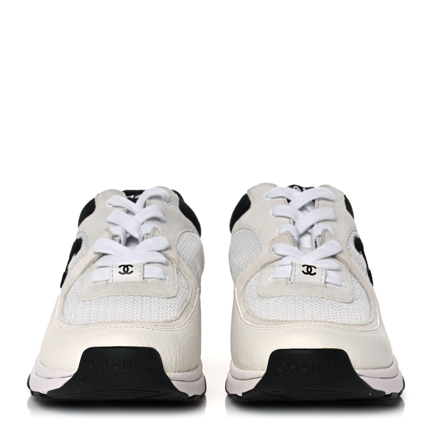Mesh Suede Calfskin Grained Calfskin Womens CC Sneakers 37 White Black