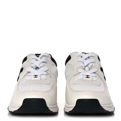 Chanel Mesh Suede Calfskin Grained Calfskin Womens CC Sneakers 37 White Black 2 of 11