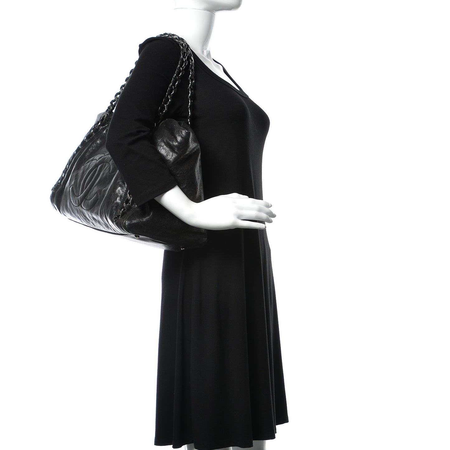 Glazed Caviar East West Modern Chain Tote Black