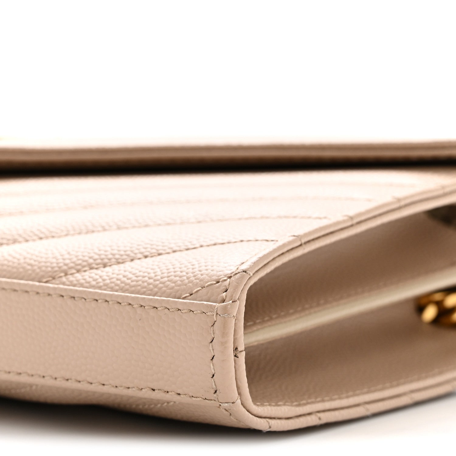 Saint Laurent Grain De Poudre Matelasse Chevron Monogram Chain Wallet Dark Beige 10 of 12