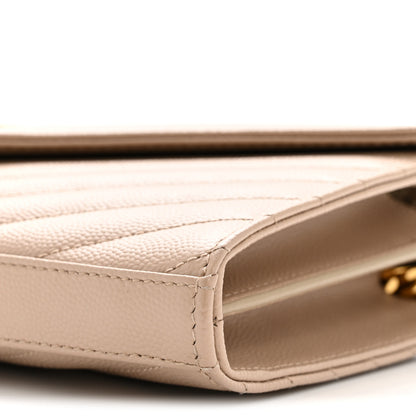 Saint Laurent Grain De Poudre Matelasse Chevron Monogram Chain Wallet Dark Beige 10 of 12