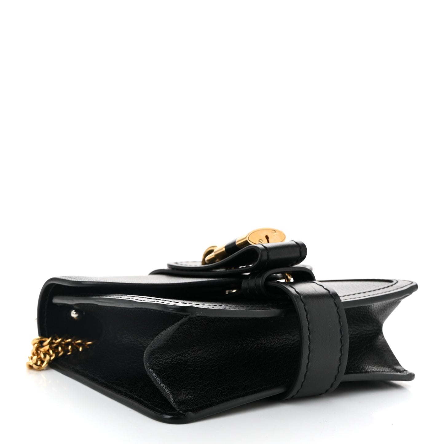 Shiny Goatskin Calfskin Mini Aby Chain Shoulder Bag Black