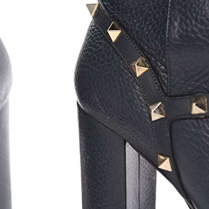 Valentino Garavani Pebbled Calfskin Rockstud Double Buckle 100mm Block Heel Ankle Boots 36.5 Grey 11 of 11