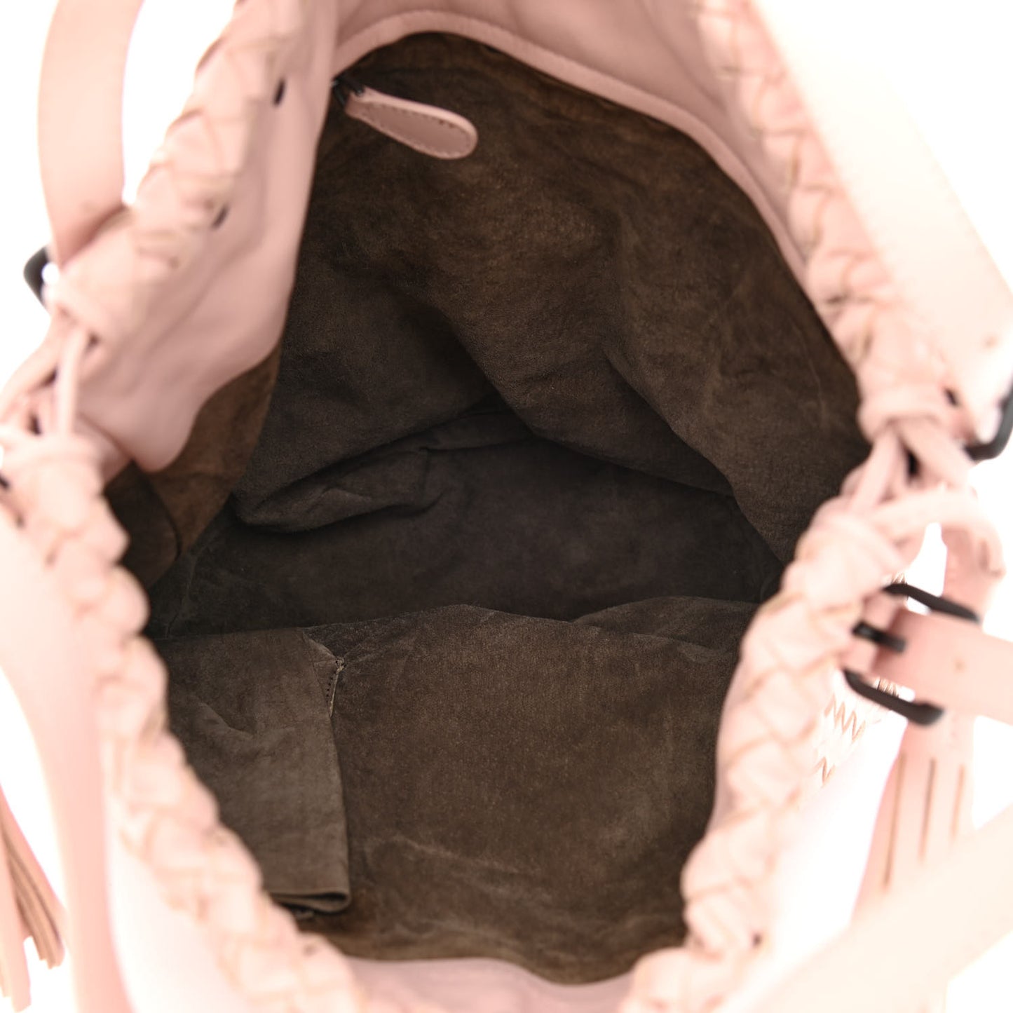 Nappa Intrecciato Drawstring Tassel Bucket Pink