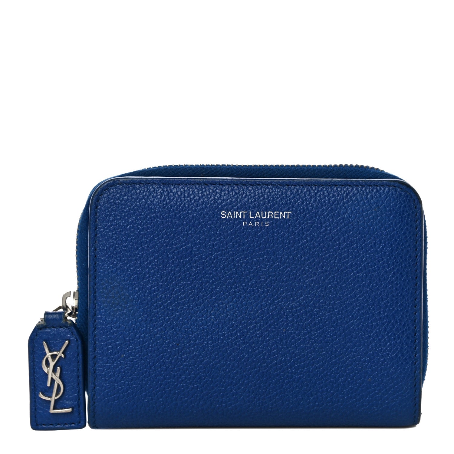 Saint Laurent Grained Calfskin Rive Gauche Compact Zip Around Wallet Royal Blue 1 of 10