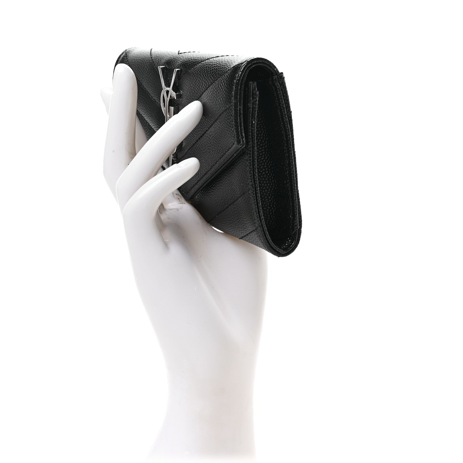 Saint Laurent Grain De Poudre Matelasse Chevron Small Monogram Envelope Wallet Black 2 of 6