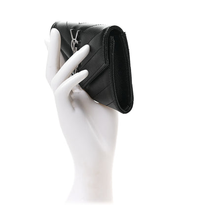 Saint Laurent Grain De Poudre Matelasse Chevron Small Monogram Envelope Wallet Black 2 of 6