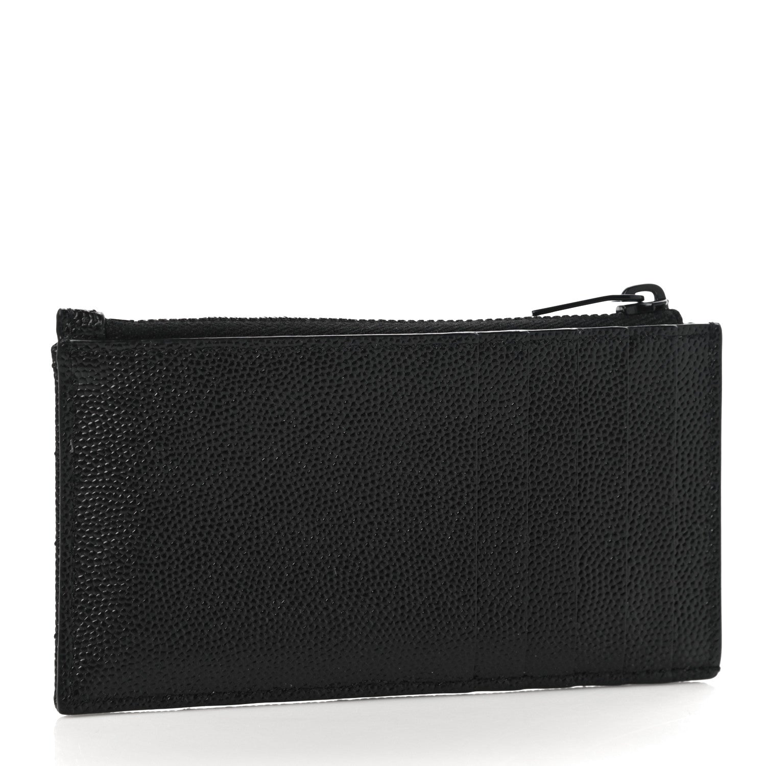 Saint Laurent Grain De Poudre Matelasse Chevron Monogram Fragments Zippered Card Case Black 3 of 11