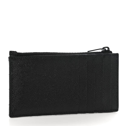 Saint Laurent Grain De Poudre Matelasse Chevron Monogram Fragments Zippered Card Case Black 3 of 11
