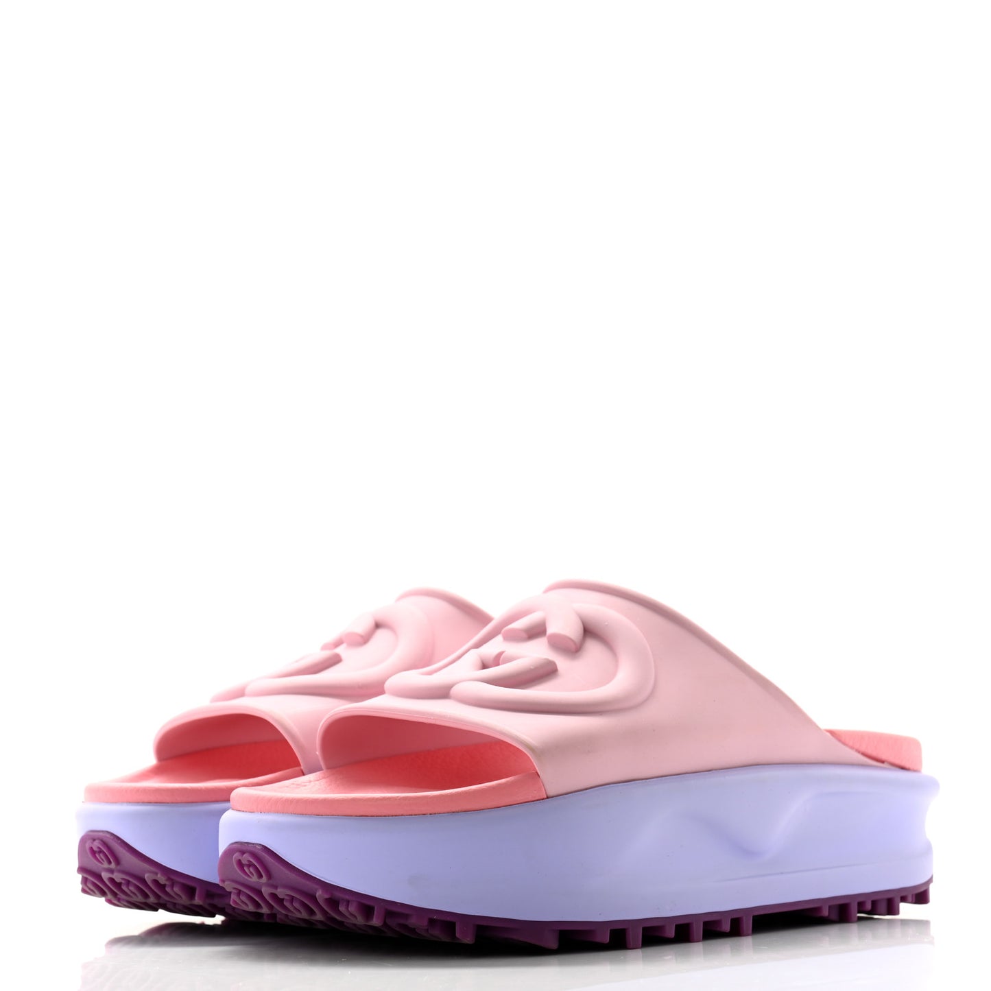 Soft Rubber Womens Interlocking G Platform 42mm Slide Sandals 38 Sugar Pink