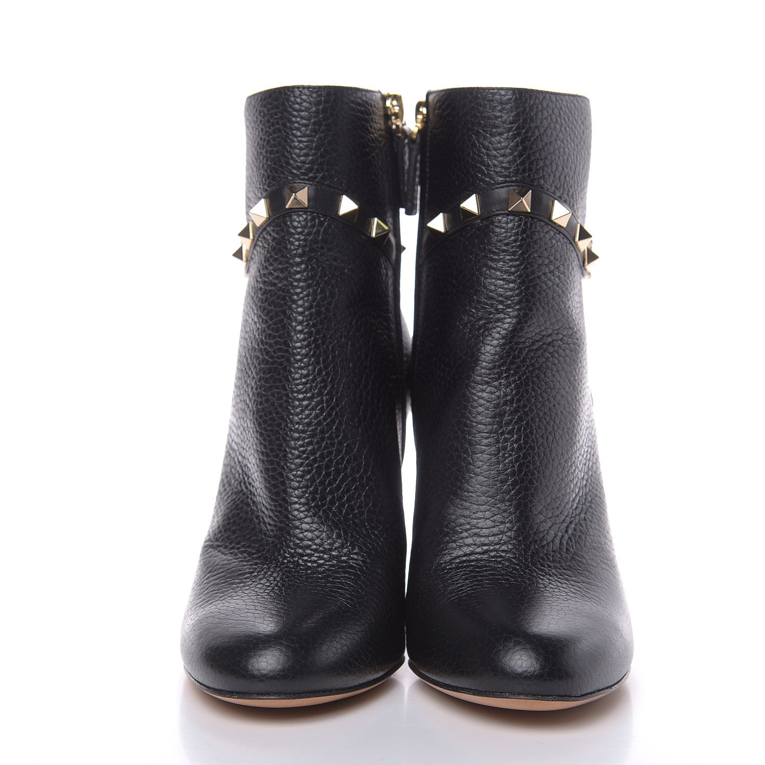 Valentino Garavani Pebbled Calfskin Rockstud Single Buckle 90mm Block Heel Ankle Boots 35.5 Black 2 of 10