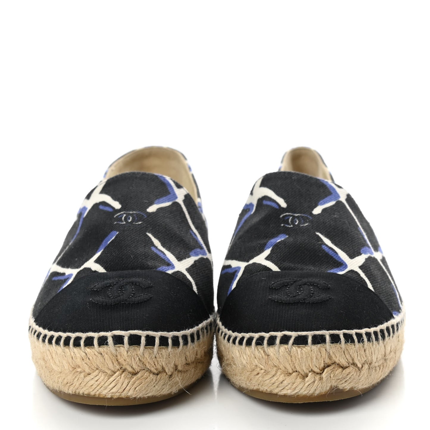 Printed Canvas Grosgrain Espadrilles 39 Blue Black