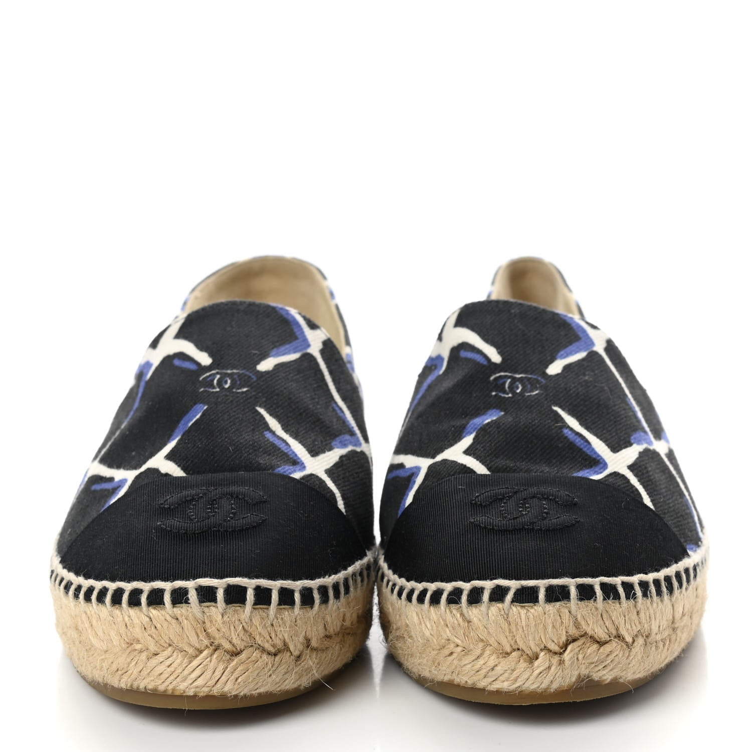 Chanel Printed Canvas Grosgrain Espadrilles 39 Blue Black 2 of 9
