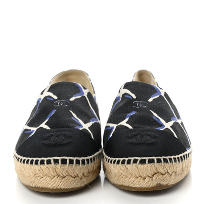 Chanel Printed Canvas Grosgrain Espadrilles 39 Blue Black 2 of 9