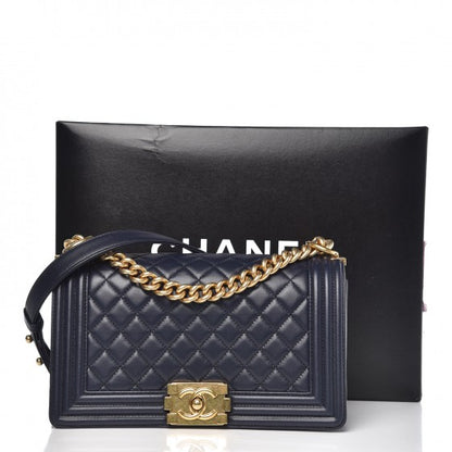 Chanel Lambskin Quilted Medium Boy Flap Dark Navy 8 of 8