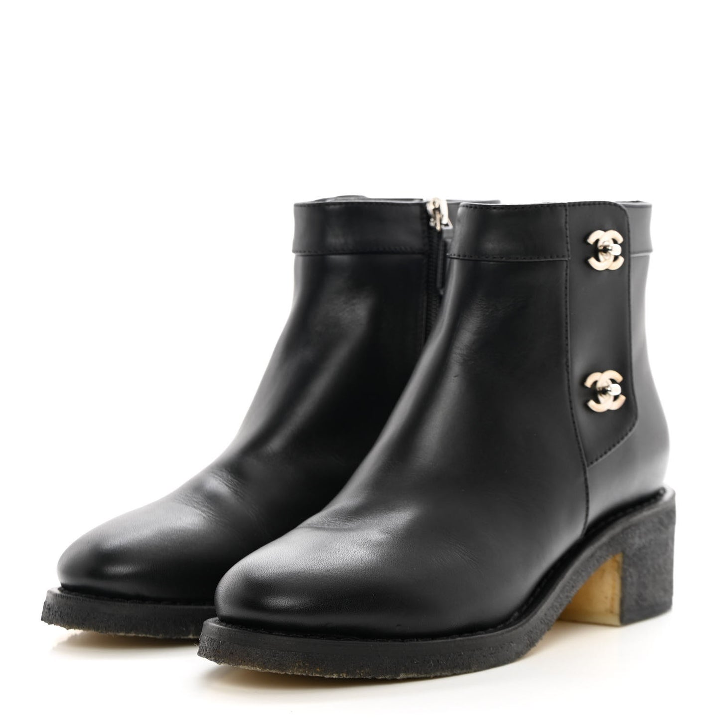 Calfskin CC Turnlock Ankle Boots 38 Black