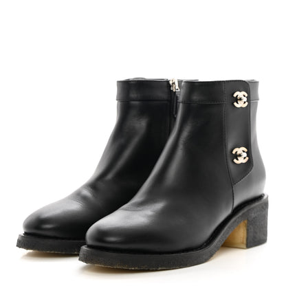 Chanel Calfskin CC Turnlock Ankle Boots 38 Black 3 of 12