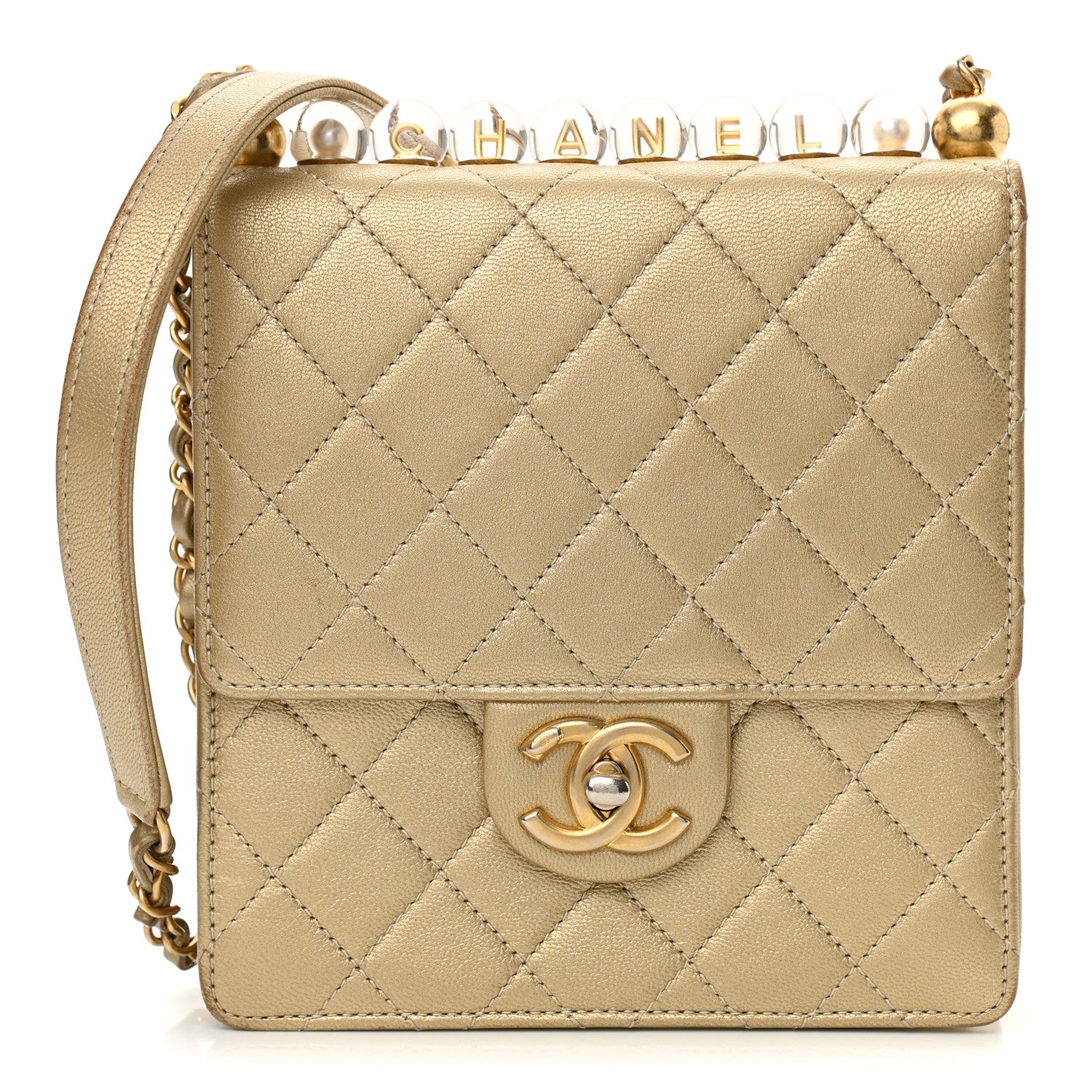 Chanel Metallic Goatskin Quilted Chic Pearls Flap Gold 1 of 11