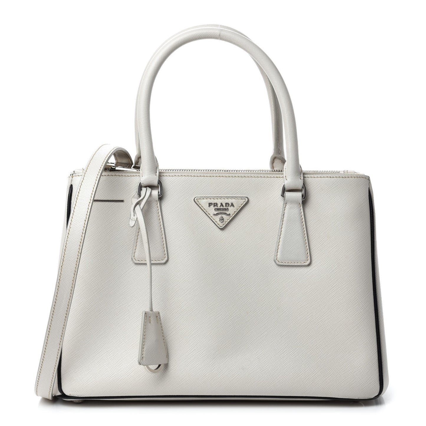 Saffiano Small Galleria Double Zip Tote Talco Black