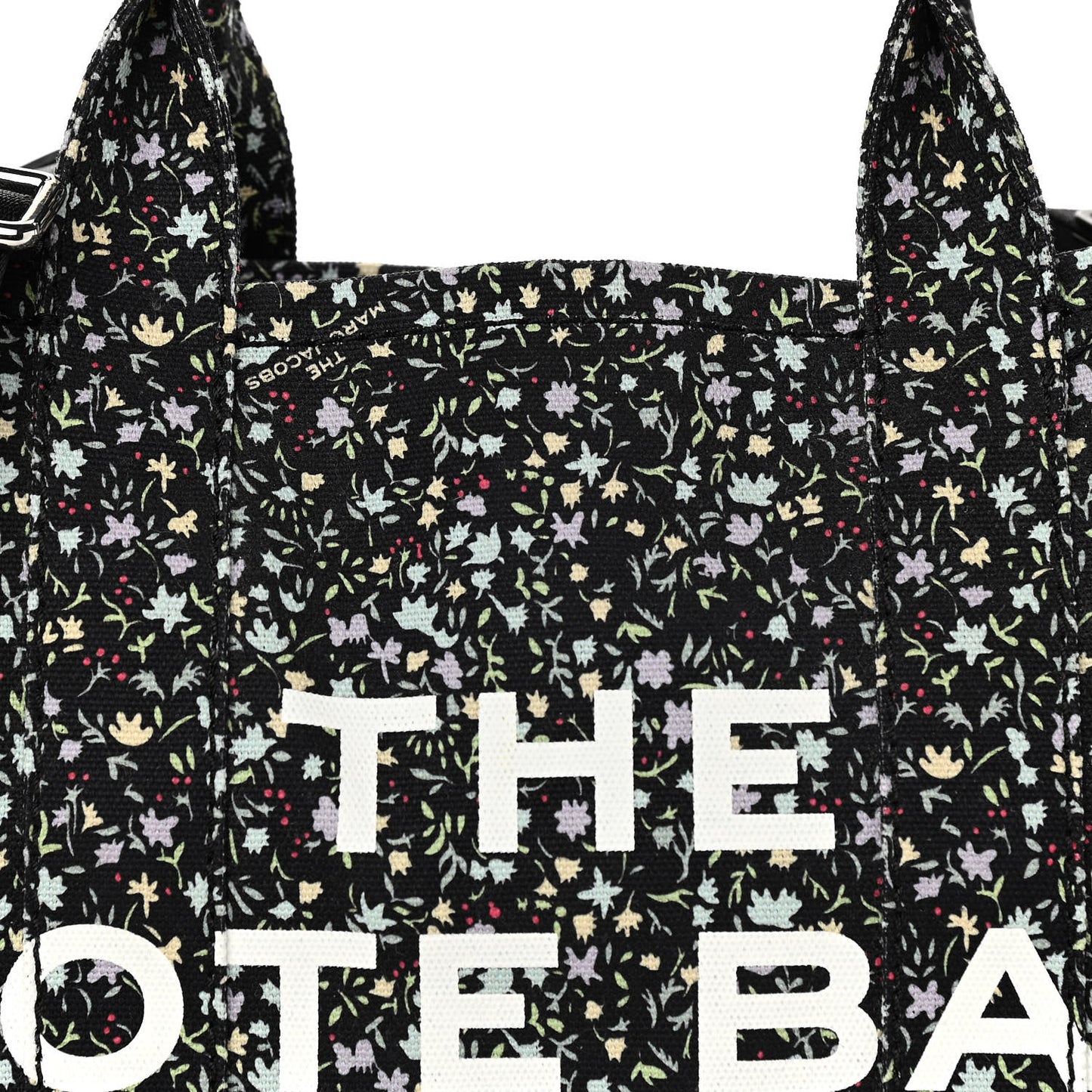Cotton Canvas Floral Print Medium The Traveler Tote Bag Black