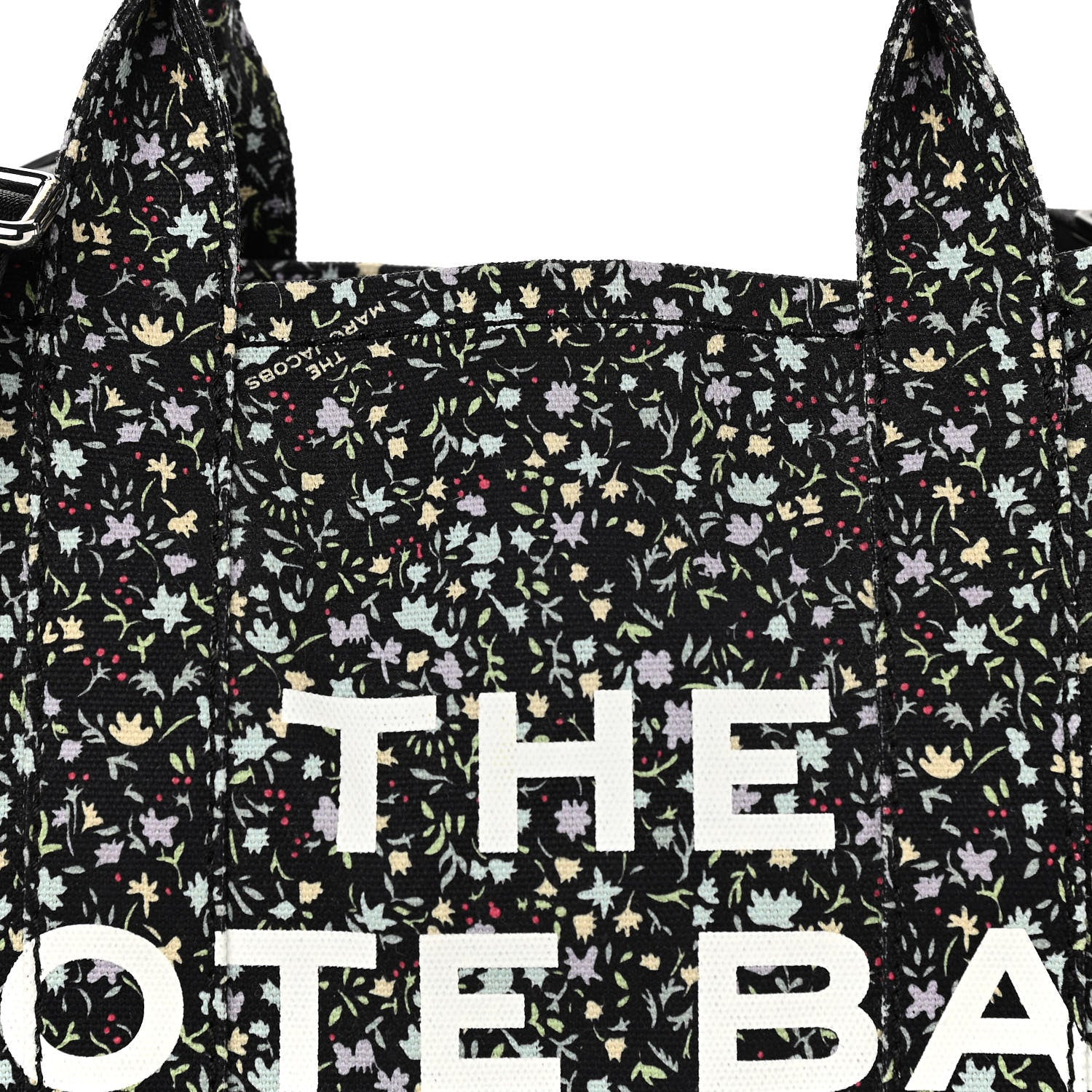 Marc Jacobs Cotton Canvas Floral Print Medium The Traveler Tote Bag Black 8 of 10
