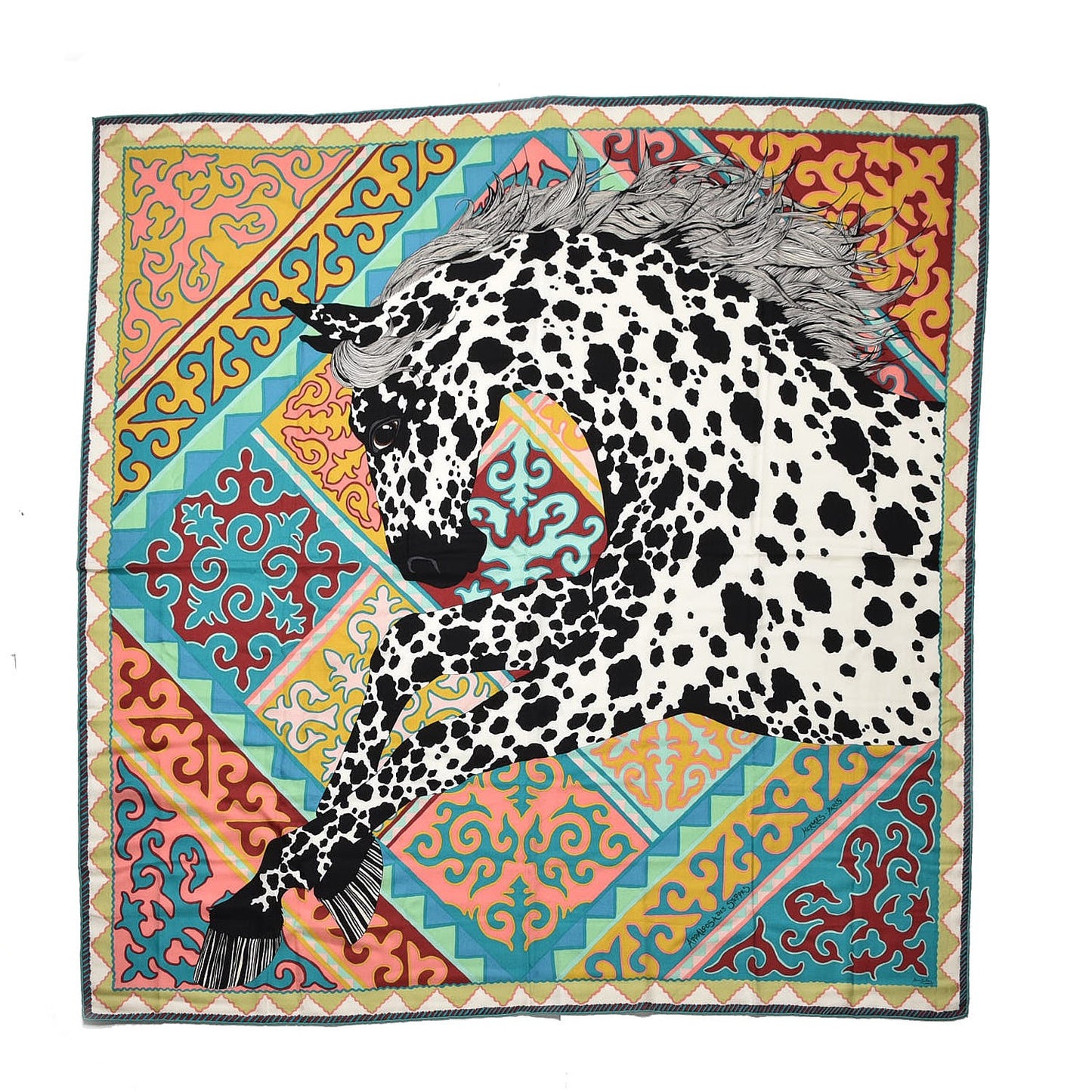 Cashmere Silk Appaloosa Des Steppes Shawl 140 Creme Black Vert