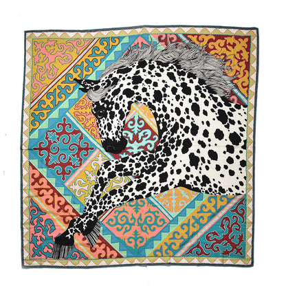 Hermes Cashmere Silk Appaloosa Des Steppes Shawl 140 Creme Black Vert 1 of 7