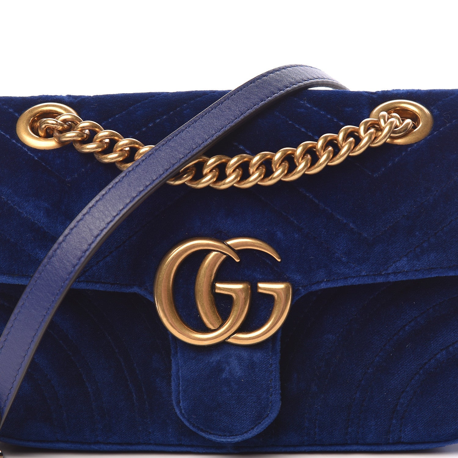 Gucci Velvet Matelasse Mini GG Marmont Shoulder Bag Cobalt Blue 11 of 12