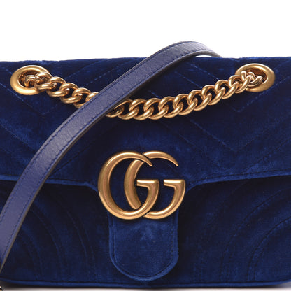 Gucci Velvet Matelasse Mini GG Marmont Shoulder Bag Cobalt Blue 11 of 12