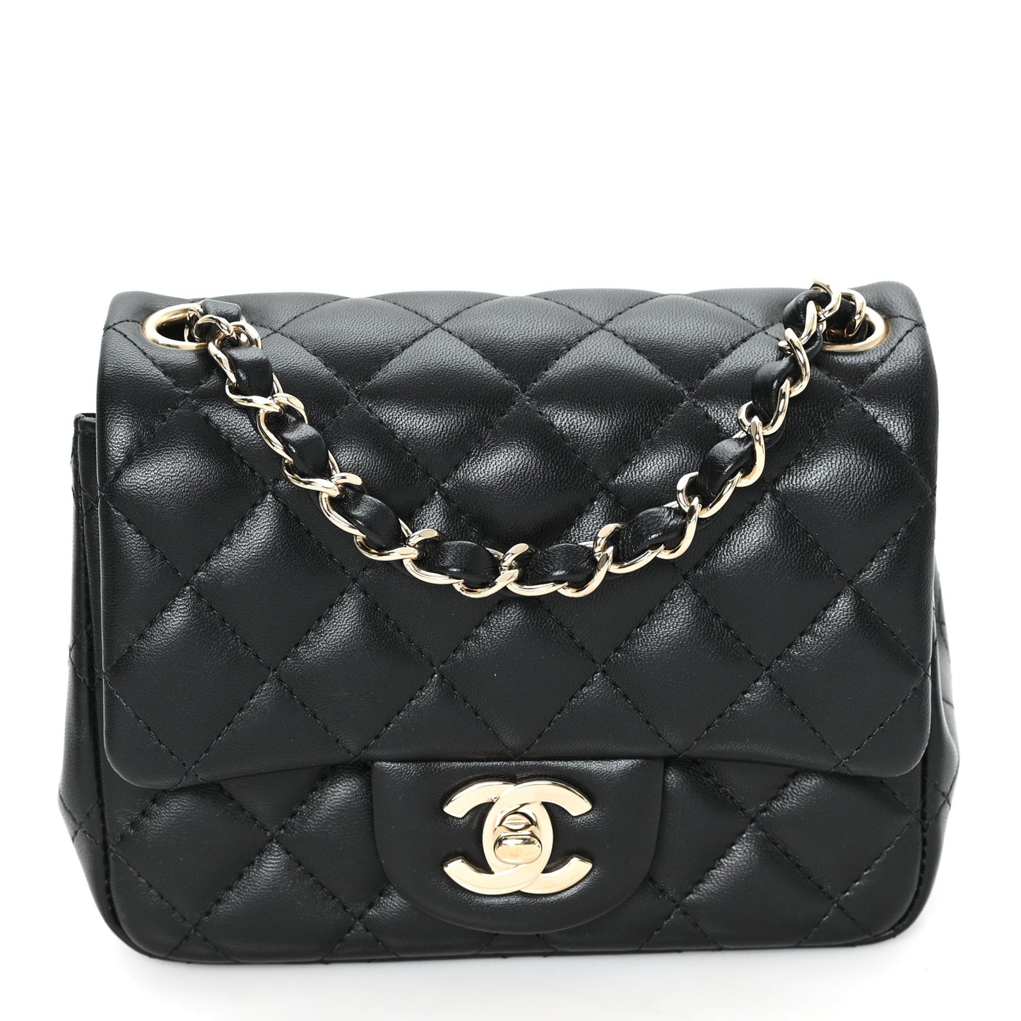 Lambskin Quilted Mini Square Flap Black