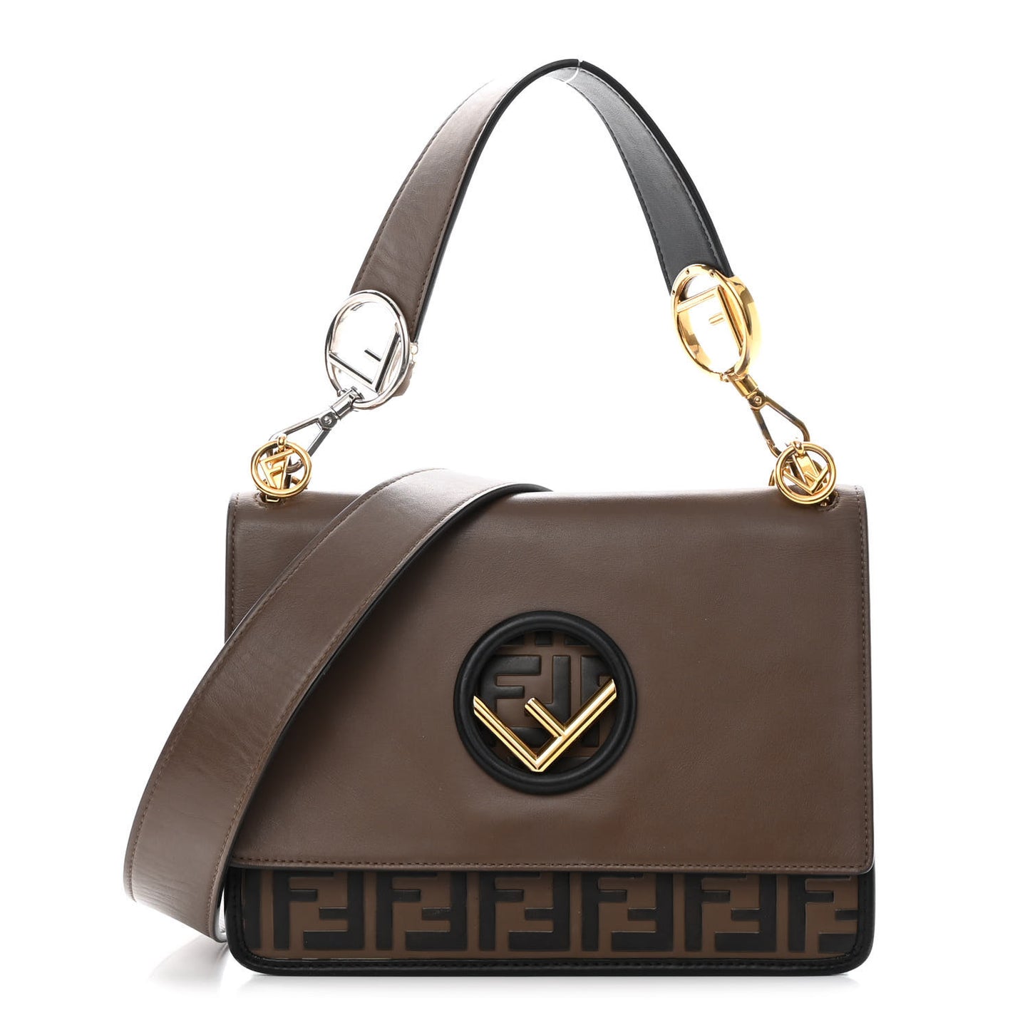 Vitello Century F is Fendi Bi-Color FF 1974 Embossed Kan I Shoulder Bag Maya Black