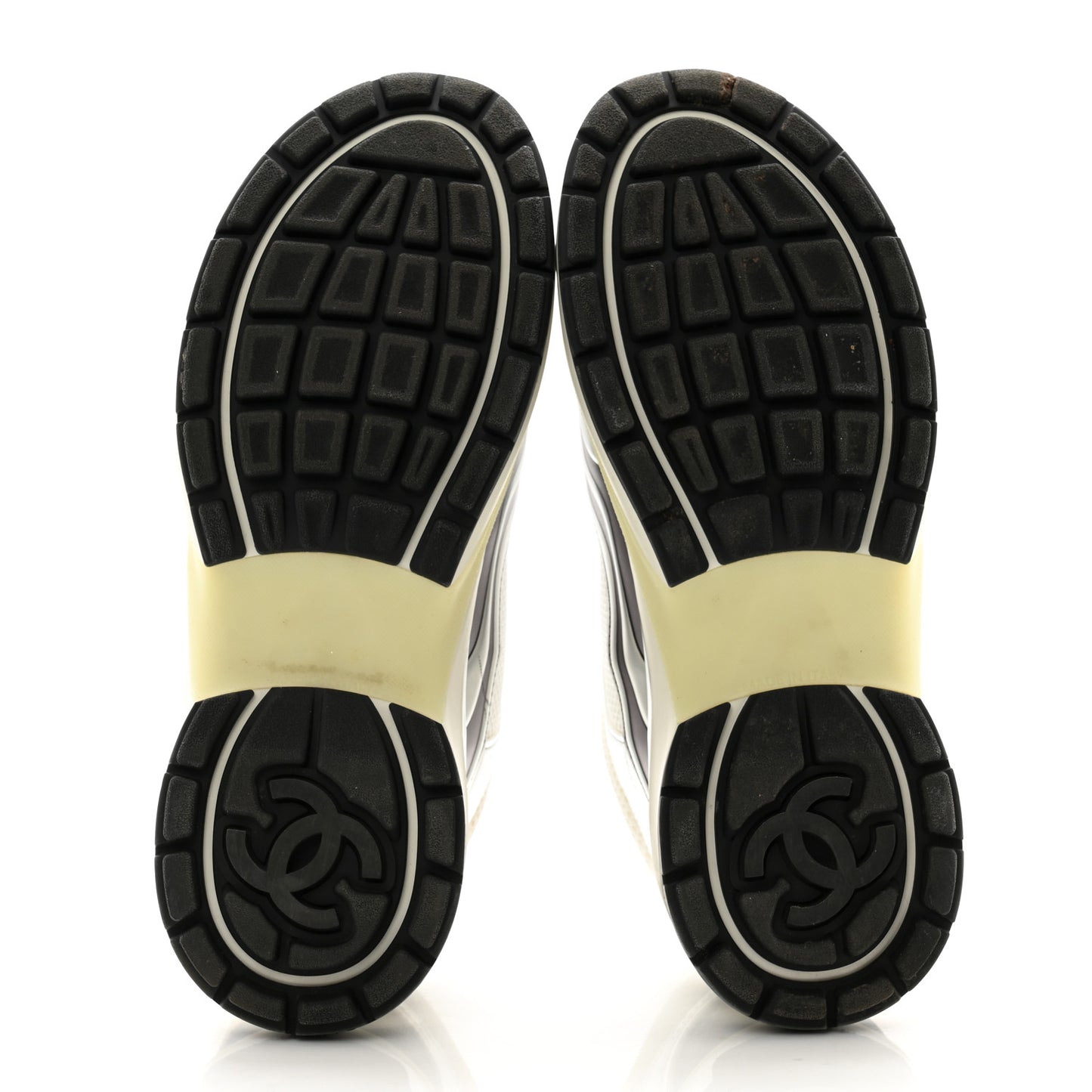 Fabric Laminated Calfskin Stretch CC Sneakers 40 White Silver