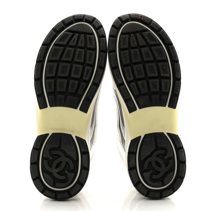 Chanel Fabric Laminated Calfskin Stretch CC Sneakers 40 White Silver 5 of 17