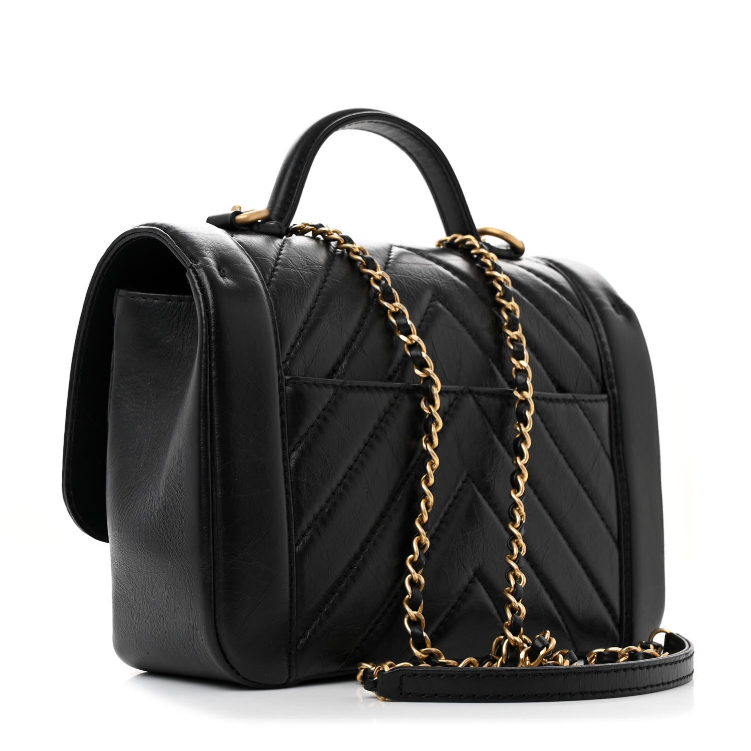 Chanel Calfskin Chevron Quilted Top Handle Flap Black 2 of 11