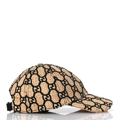 Gucci Raffia GG Monogram Elaphe Embroidered Aisha Baseball Hat XL Ivory Black 5 of 10
