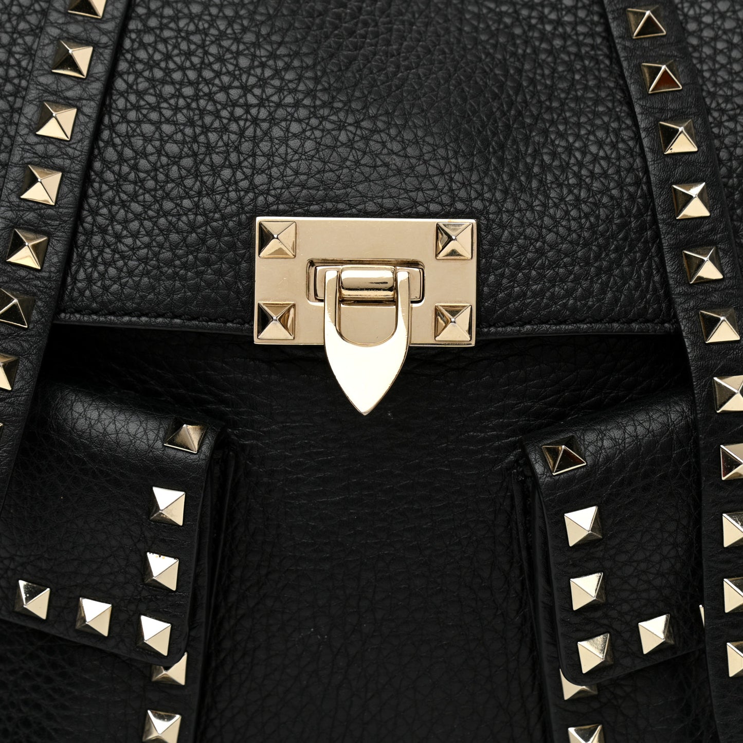 Pebbled Calfskin Rockstud Double Pocket Backpack Black