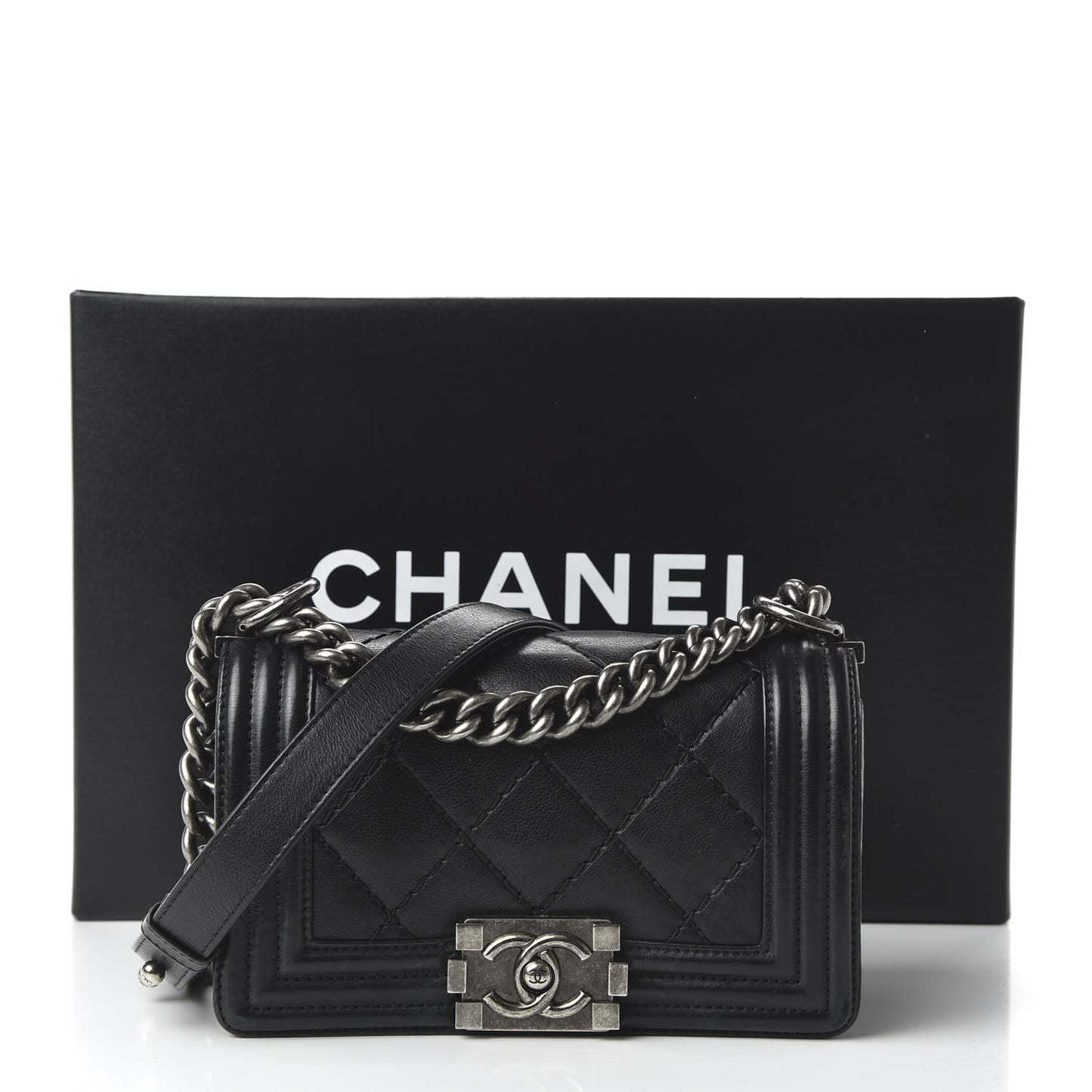 Calfskin Double Stitch Small Boy Flap Black