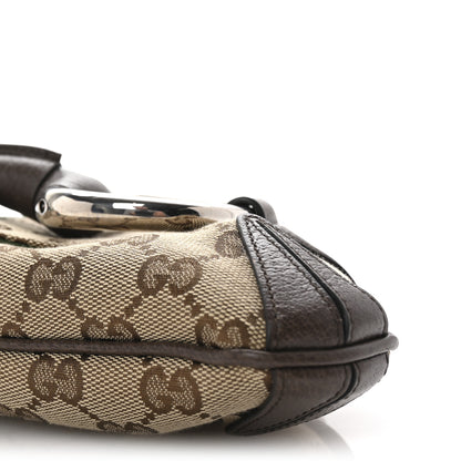 Gucci Monogram Textured Dollar Calfskin Heavy Grosgrain Web Medium Maxi Horsebit Chain Shoulder Bag Beige Ebony New Acero 9 of 10