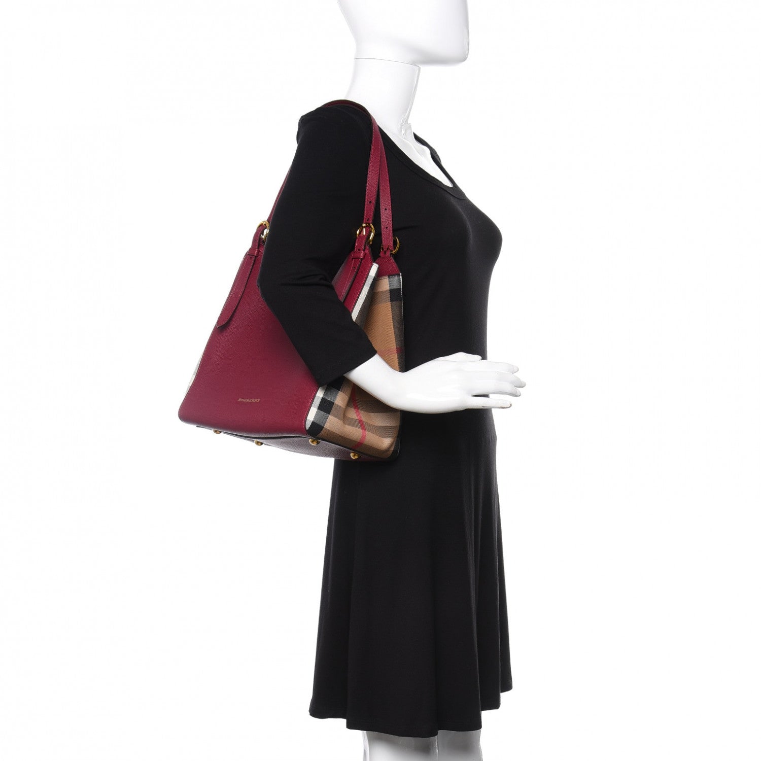 Burberry Grainy Calfskin House Check Small Canterbury Tote Berry Pink 2 of 10