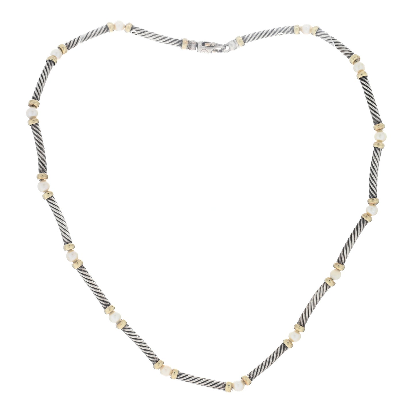 Sterling Silver 14K Yellow Gold Pearl Hampton Cable Choker Necklace