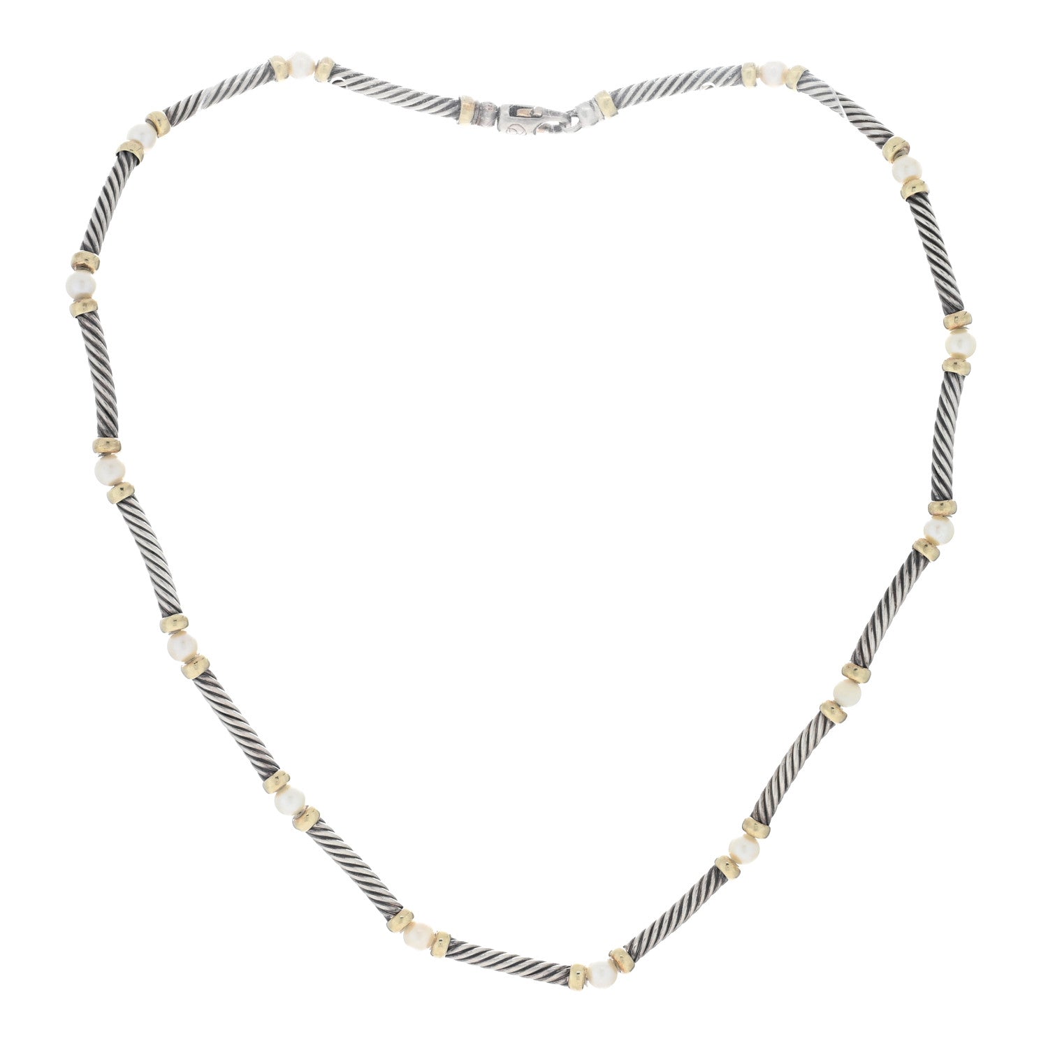 David Yurman Sterling Silver 14K Yellow Gold Pearl Hampton Cable Choker Necklace 2 of 4