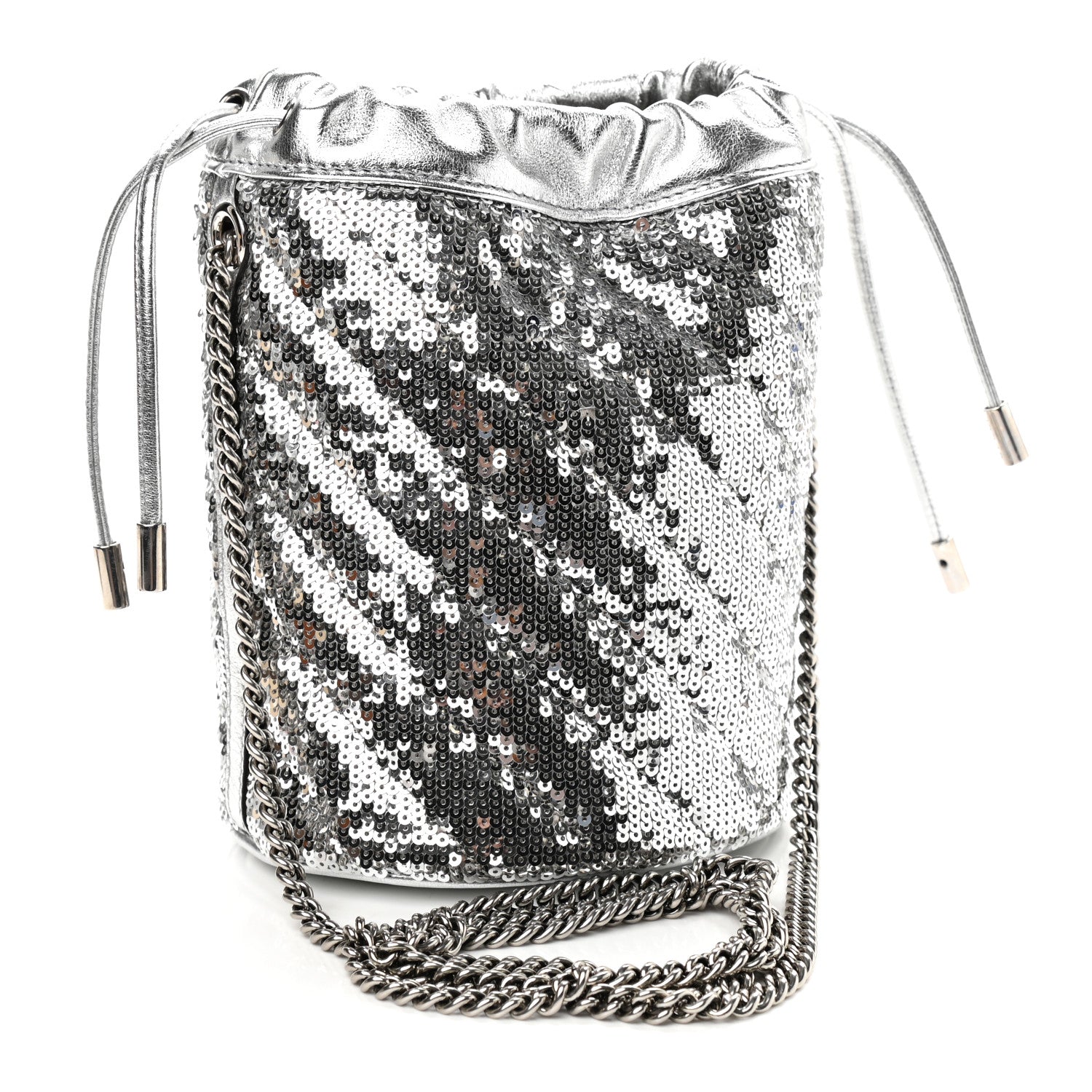 Gucci Sequin Mini GG Marmont 2.0 Bucket Bag Silver 3 of 9