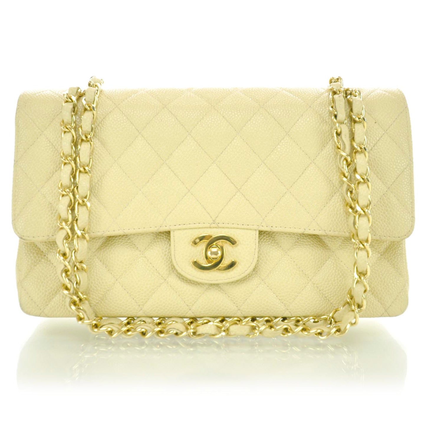 Caviar Quilted Medium Double Flap Beige
