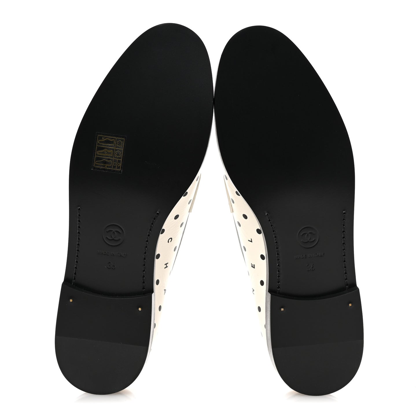 Printed Calfskin CC Dots Moccasin Loafers 36 Ivory Black