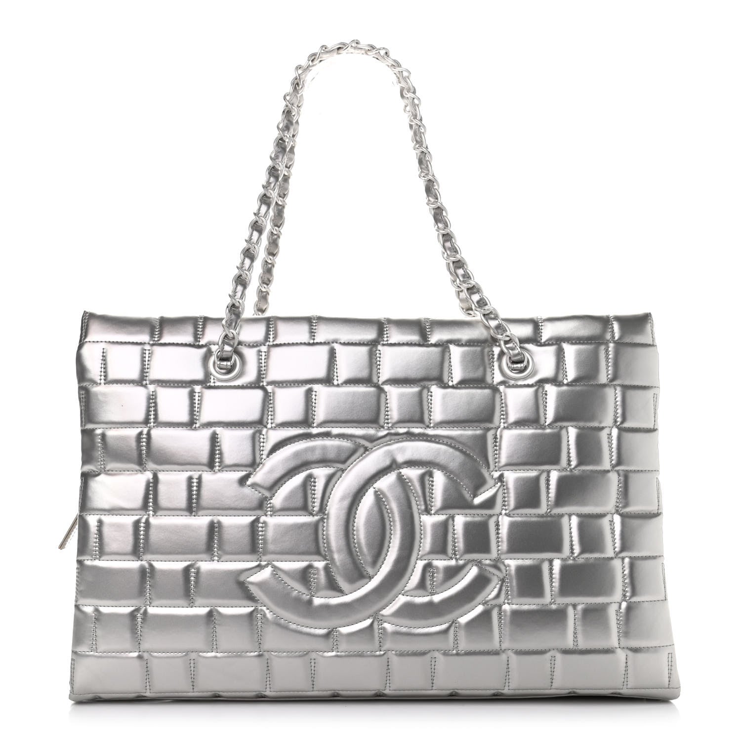 Chanel Vinyl Quilted Frozen Shopping Tote Silver 1 of 13