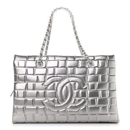 Chanel Vinyl Quilted Frozen Shopping Tote Silver 1 of 13
