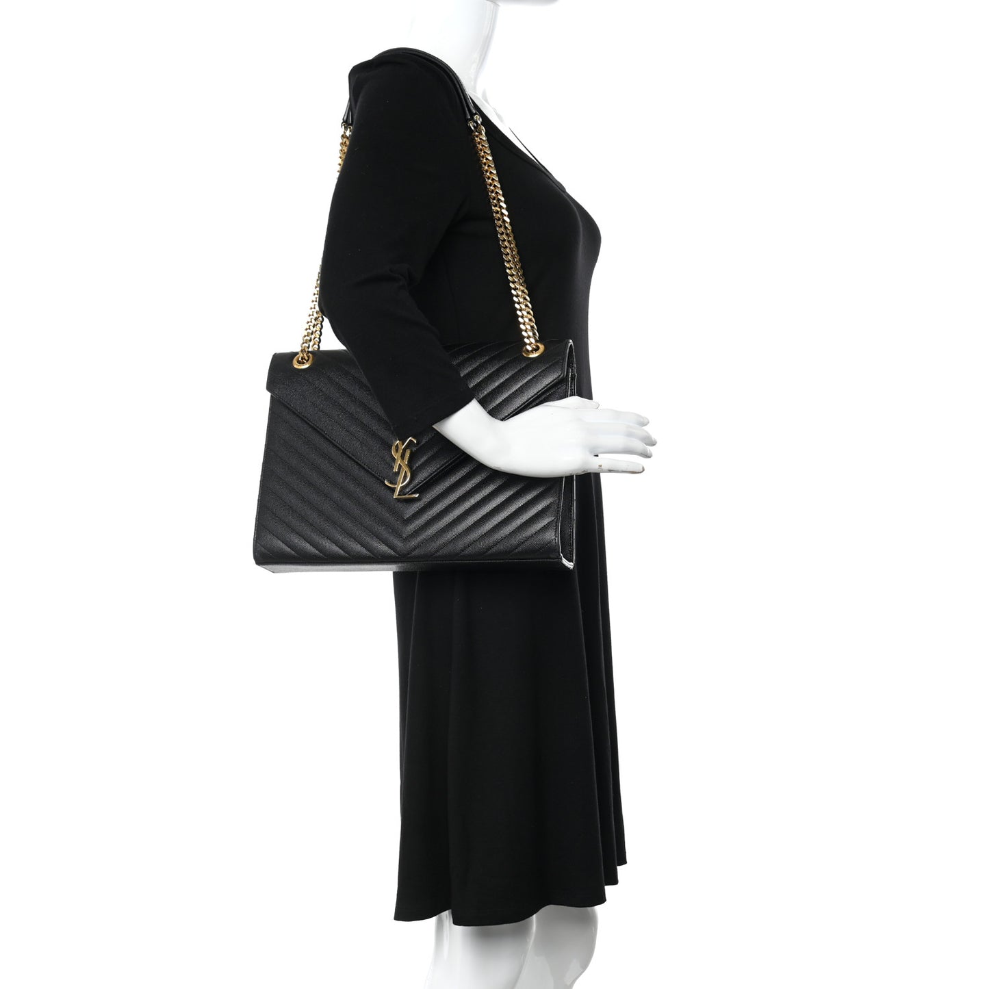 Grain De Poudre Matelasse Chevron Large Monogram Satchel Black