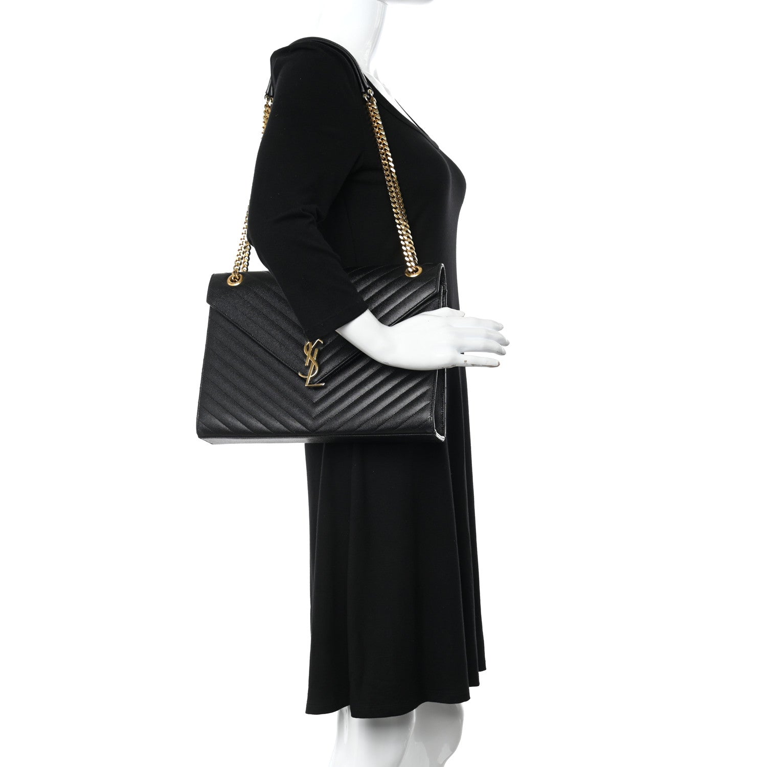 Saint Laurent Grain De Poudre Matelasse Chevron Large Monogram Satchel Black 2 of 13